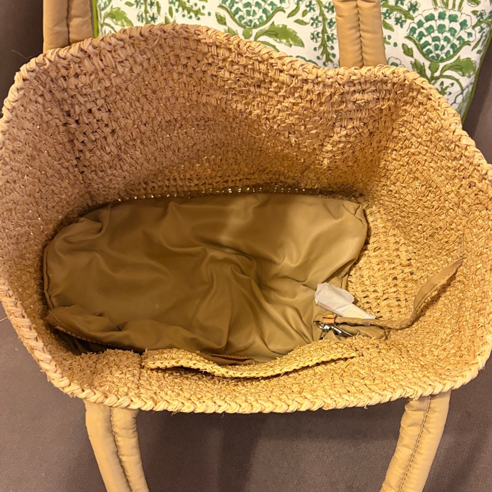 MZ Wallace Natural Tan Woven Tote with Leather Trim - Picture 4 of 6
